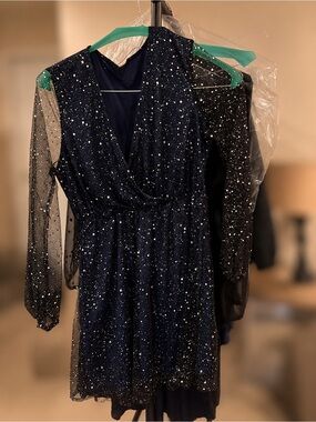 Starry night Mesh Long-Sleeve Wrap Dress Size Medium (cut small)